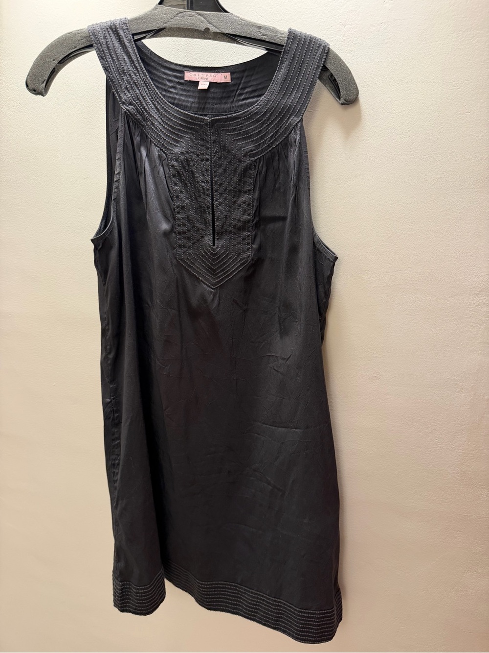 Calypso St. Barth Black Embroidered Sleeveless Tunic Dress